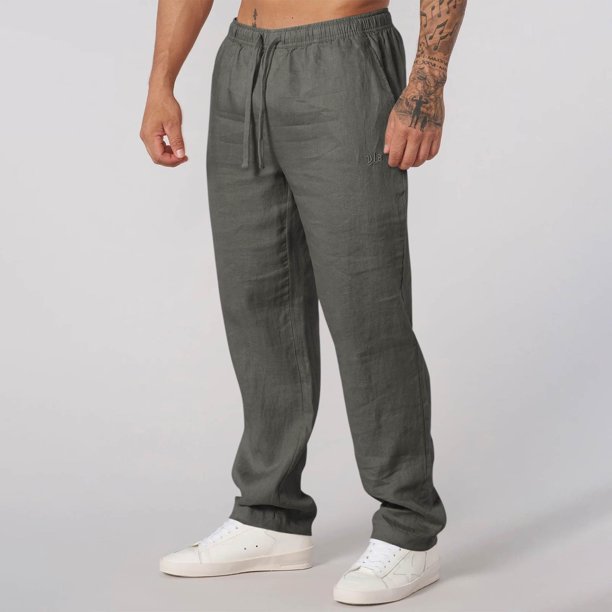 Fiudx Pantalones Casual, Tejido Transpirable, Cintura Elástica para Hombre, Talla Grande, Color Liso, con Bolsillos y Cierre de Cordón, para Uso Diario, para Correr y Relajarse, Diseño Moderno y Eleg