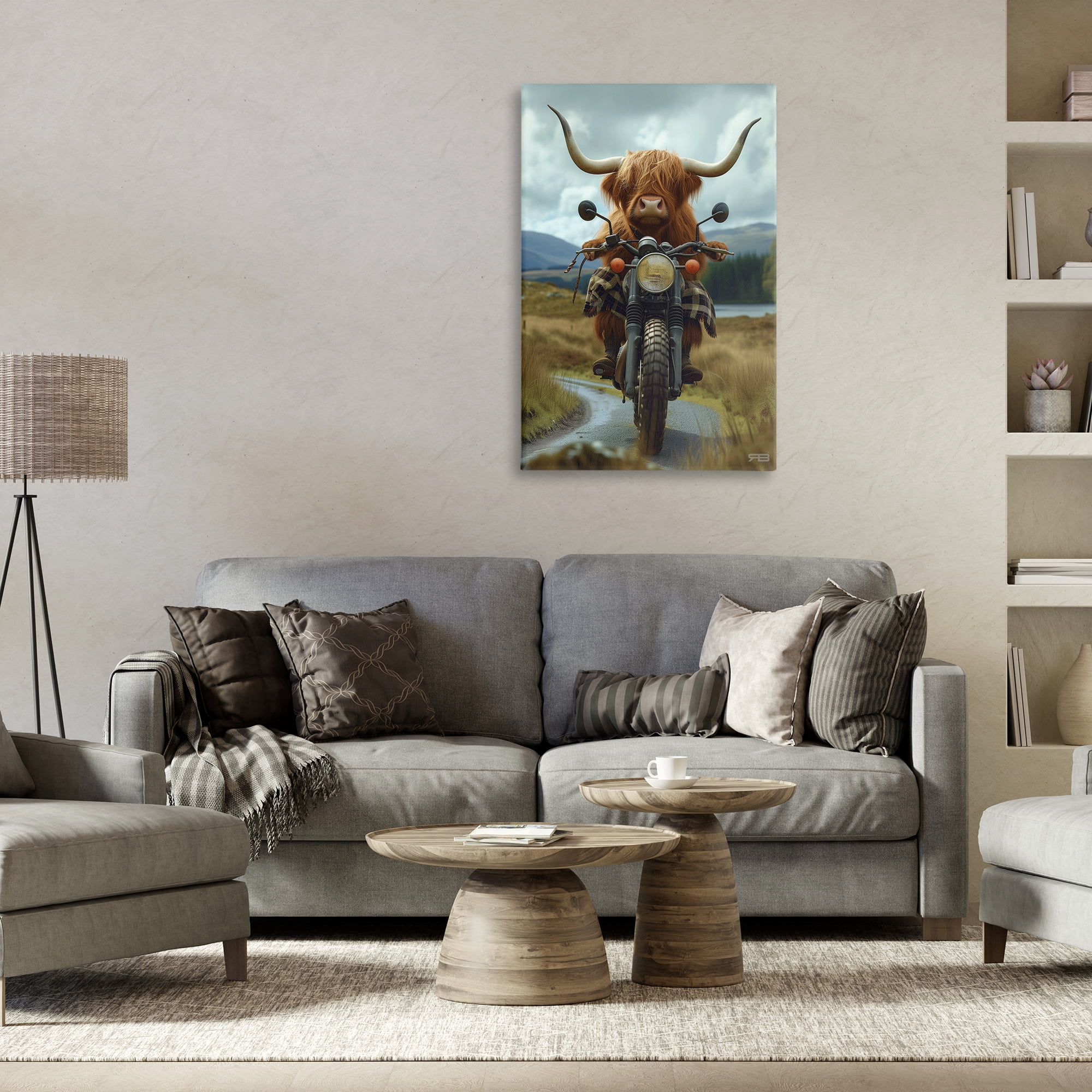Stupell Industries Motorbike Rural Cattle Animals & Insects Painting Gallery Wrapped Canvas Art Print Wall Art, 24 x 36