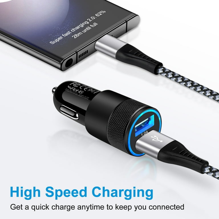AILKIN Car Charger, Dual USB Type C Adapter with 6ft Long Phone Charging  Cords