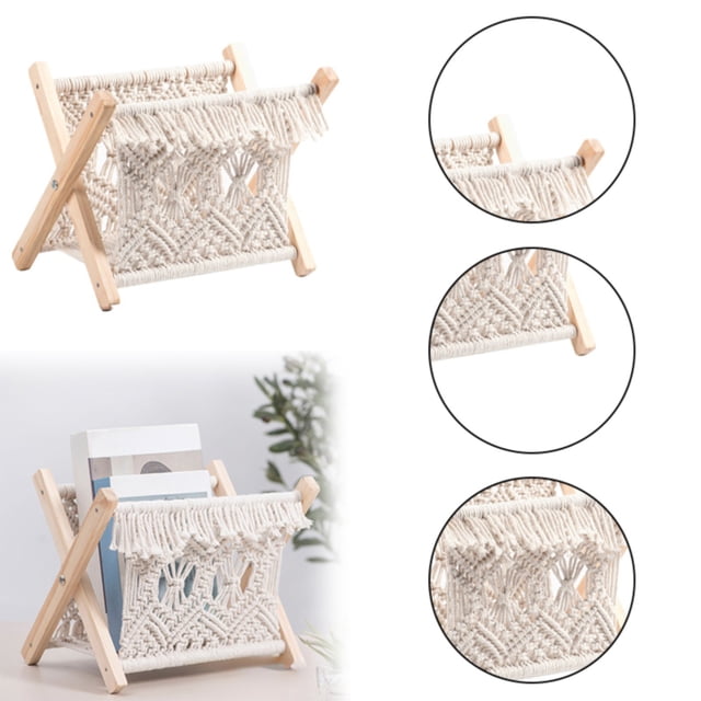 Woven Storage Rack Books For Decor Folding Bookshelf Storage Shelf Towel Storage Rack Table Top Bookshelf Shelf Organizer Rack Magazine Stand Cotton Rope Magazine Shelf Wooden