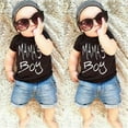thumbnail image 3 of Newborn Baby Boys Summer Shorts Sets Short Sleeve Letter Print T-shirt Tops Denim Shorts Pants Boys 2pcs Outfits, 3 of 8