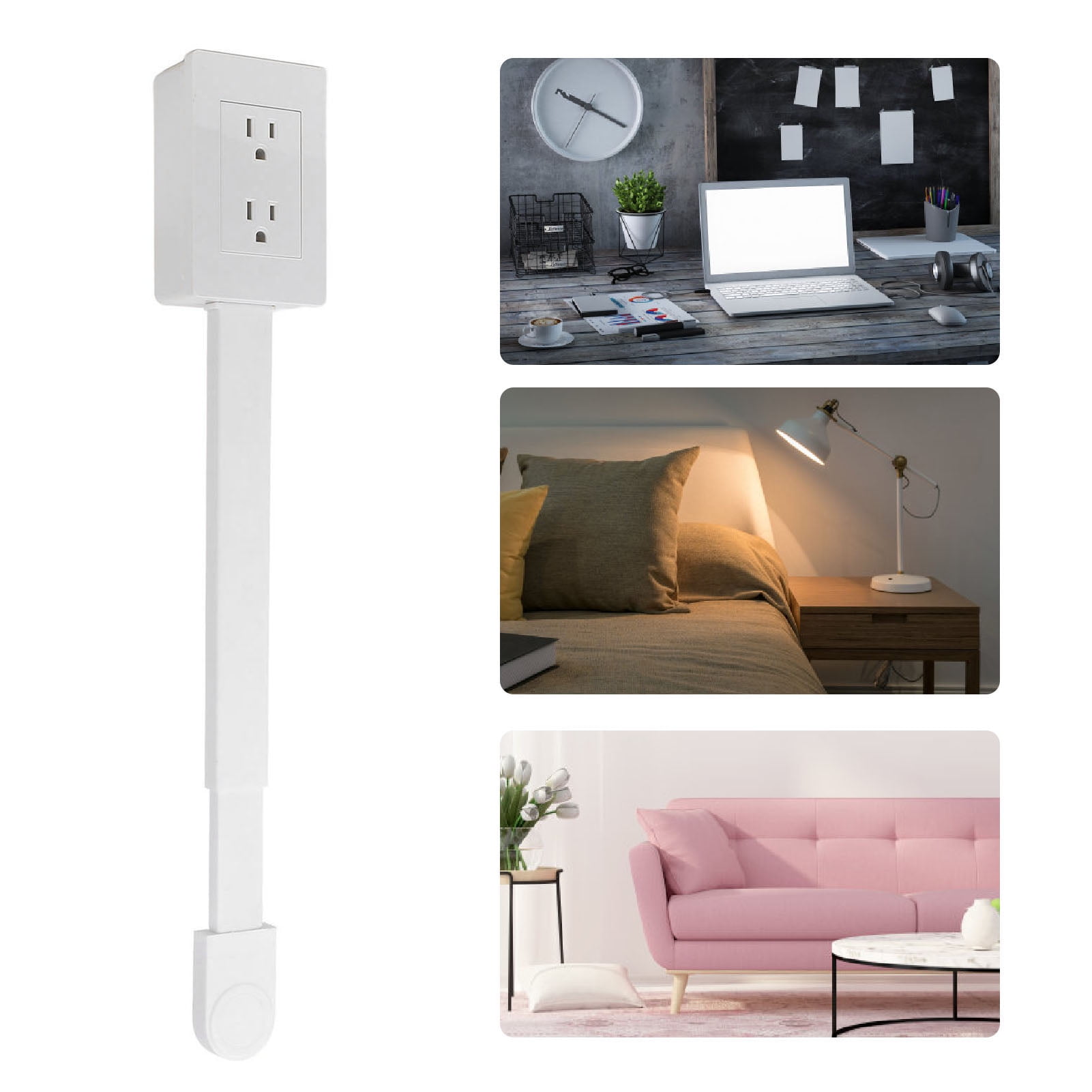 Flat Extension Cord, Flat Plug Power Strip with 2 Outlets, Hidden Outlet Extender for Wall Mount, Desk Charging Station, 22 to 34 Inch Extension, 180 Degree Rotatable