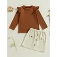 thumbnail image 2 of Suealasg Little Girls Corduroy Skirt Set 1T 2T 3T 4T 5T Kids Girls 3D Bow Long Sleeve Ruffled Ribbed Tops Corduroy Skirt 2 Piece Child Girls Spring Fall Clothes, 2 of 8