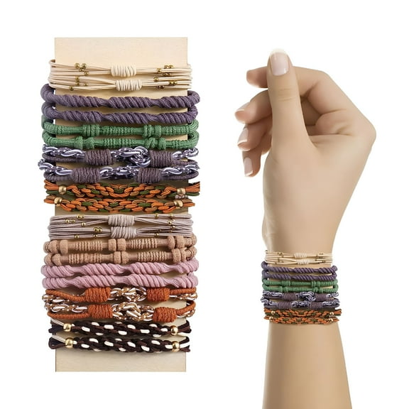 VANIDO 20pcs Boho Hair Ties Bracelet Hair Ties for Women, 5 Neutral Colors Boho Hair Ties Hair Ties for Women, Stretchy Hair Ties No Damage Cute Hair Ties for Thick and Thin Hair/Ponytail