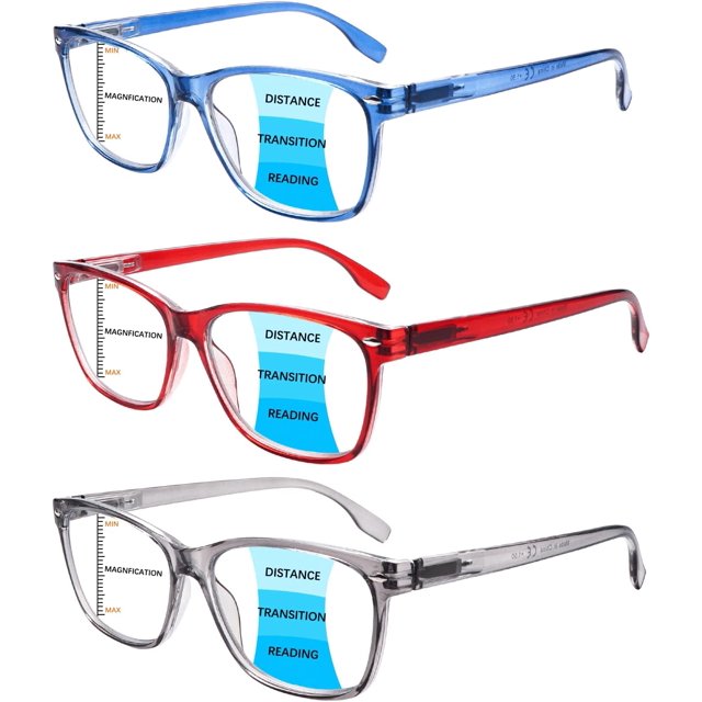 3 Packs Lunettes de Lecture Multifocalisation Progressive Charnière à Ressort Bloquant la Lumière Bleue pour Femmes Hommes