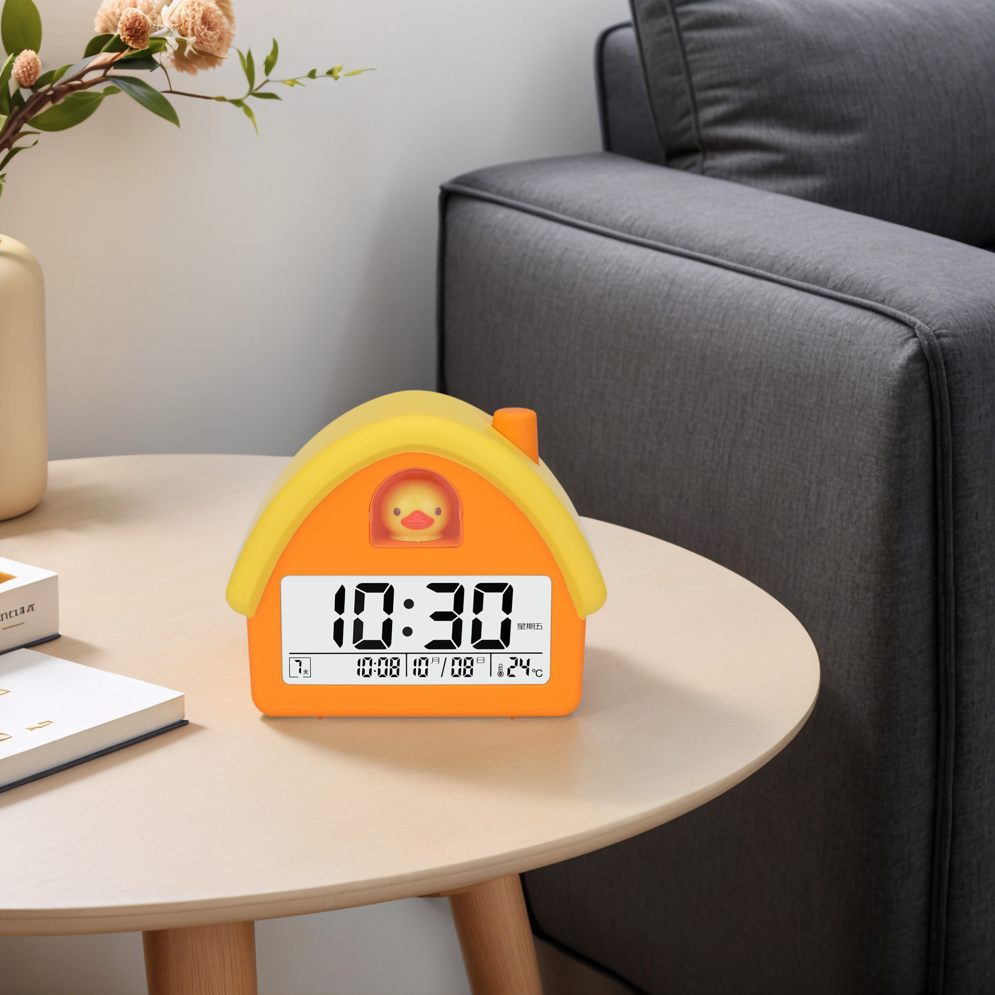 Unique Bargains House-Shaped Alarm Clock Orange Duck 4.3"L x 2.4"W x 5.0"H