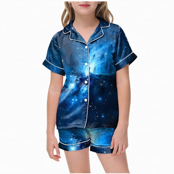 Gubotare Teen Girl Pajama Set Toddler Kids Girls Summer Outfit Pajamas Sets 2Pcs HomeWear Sleepwear Clothes Sets Size 12-13 (Blue,12-13 Years)