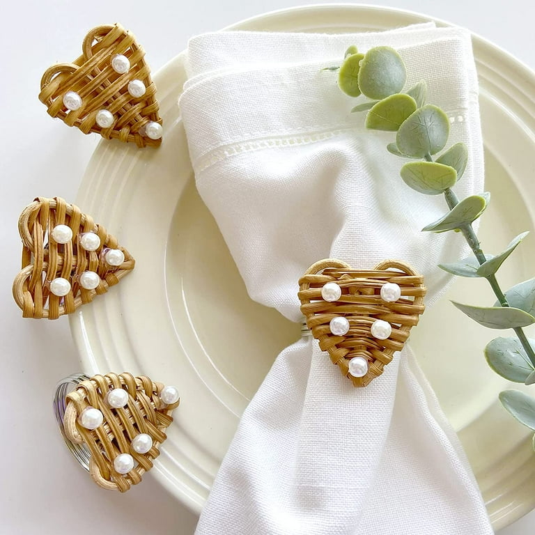 Vintage Wood Red Heart Shaped Napkin Rings Set of 4 