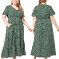 thumbnail image 6 of Lovskoo 2024 Plus Size Womens Floral Boho Summer Dress Casual Wrap V Neck Short Sleeve Belted Beach Bohemian Maxi Dress Green 2XL, 6 of 6