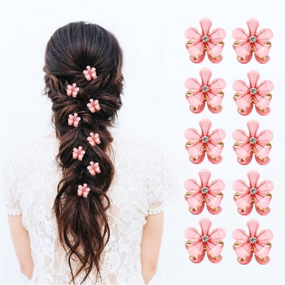 10PCS Mini Flower Hair Clips with Rhinestone Small Flower Hair Claw Clips for Girls Women Fancy Flower Hair Pins Cute Hair Barrettes White Hair Clips Hair Accessories for Girls Women