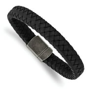 Primal Steel Stainless Steel Antiqued Black Leather 8.25 Inch Bracelet