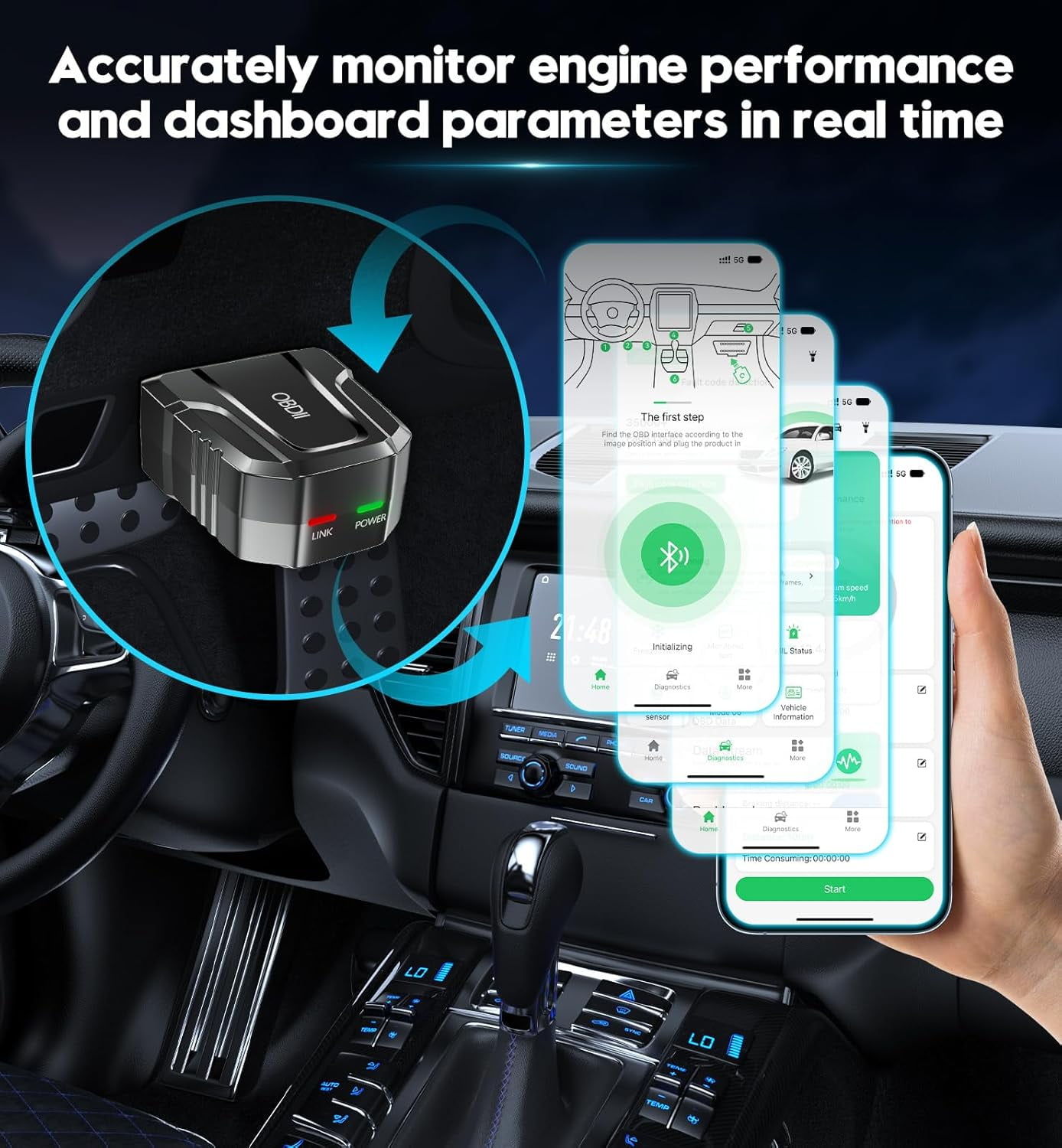 SURPUTS Bluetooth OBD2 Scanner, Wireless Obdii Diagnostic Tool with App, Check Engine Light Code Reader for Ios & Android, Black