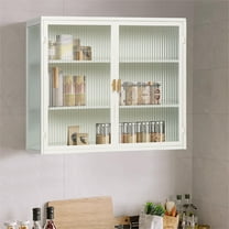 Bathroom Medicine Cabinet,Modern Glass Doors Two-door Wall Cabinet with Three-tier Storage for Bathroom,Kitchen,White