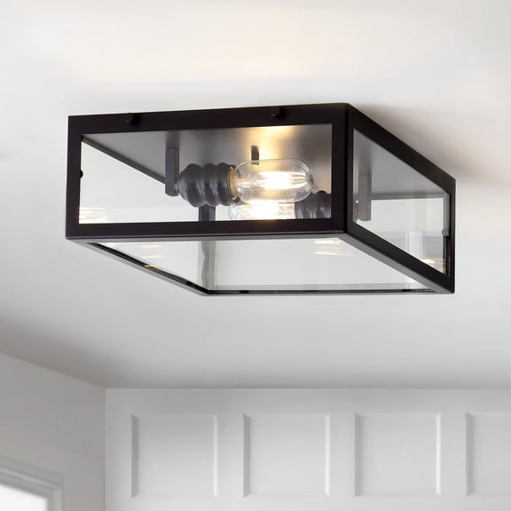 JONATHAN Y Grayson 12" Metal/Glass LED Flush Mount, Oil Rubbed Bronze, JYL9501B