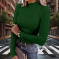 thumbnail image 2 of SwiftWear Women's Mock Neck Turtleneck Tops Ribbed Knit Ruffle Detail Long Sleeve Shirt Slim Fit Stretchable Base Layer Casual Tee, Army Green, 2 of 7