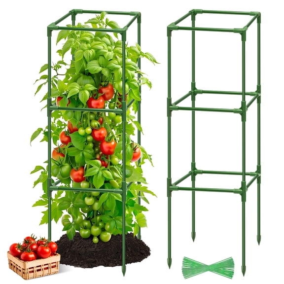 2 Pack Square Tomato Cages for Garden- Up to 47 Inch Heavy Duty Steel Tomato Plant Support Stakes Cage