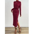 thumbnail image 3 of PRETTYGARDEN Turtle Neck Dresses for Women Fall Knit Outfits Slit Elastic Waist Long Sleeve Bodycon Midi Sweater Dress, 3 of 9