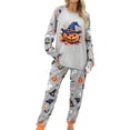 thumbnail image 2 of Halloween Pajamas for Women Set Pumpkin Print Long Sleeve Tops Matching Cozy Sleeppants Nighty Set Cute Funny, 2 of 4
