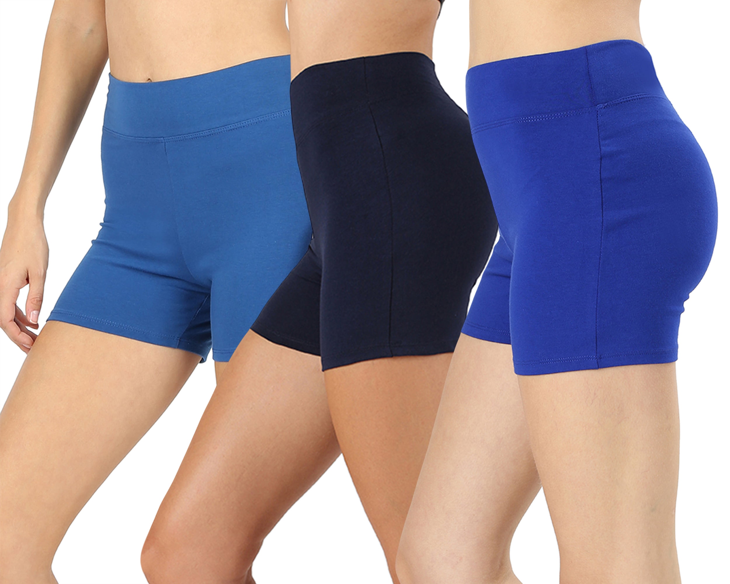 Womens And Plus Soft Cotton Stretch High Waist Sports Short Pants With Wide Waist Band 3pk