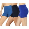 thumbnail image 1 of Womens & Plus Soft Cotton Stretch High Waist Sports Short Pants with Wide Waist Band (3PK: SAPPHIRE/NAVY/DENIM BLUE, S), 1 of 3