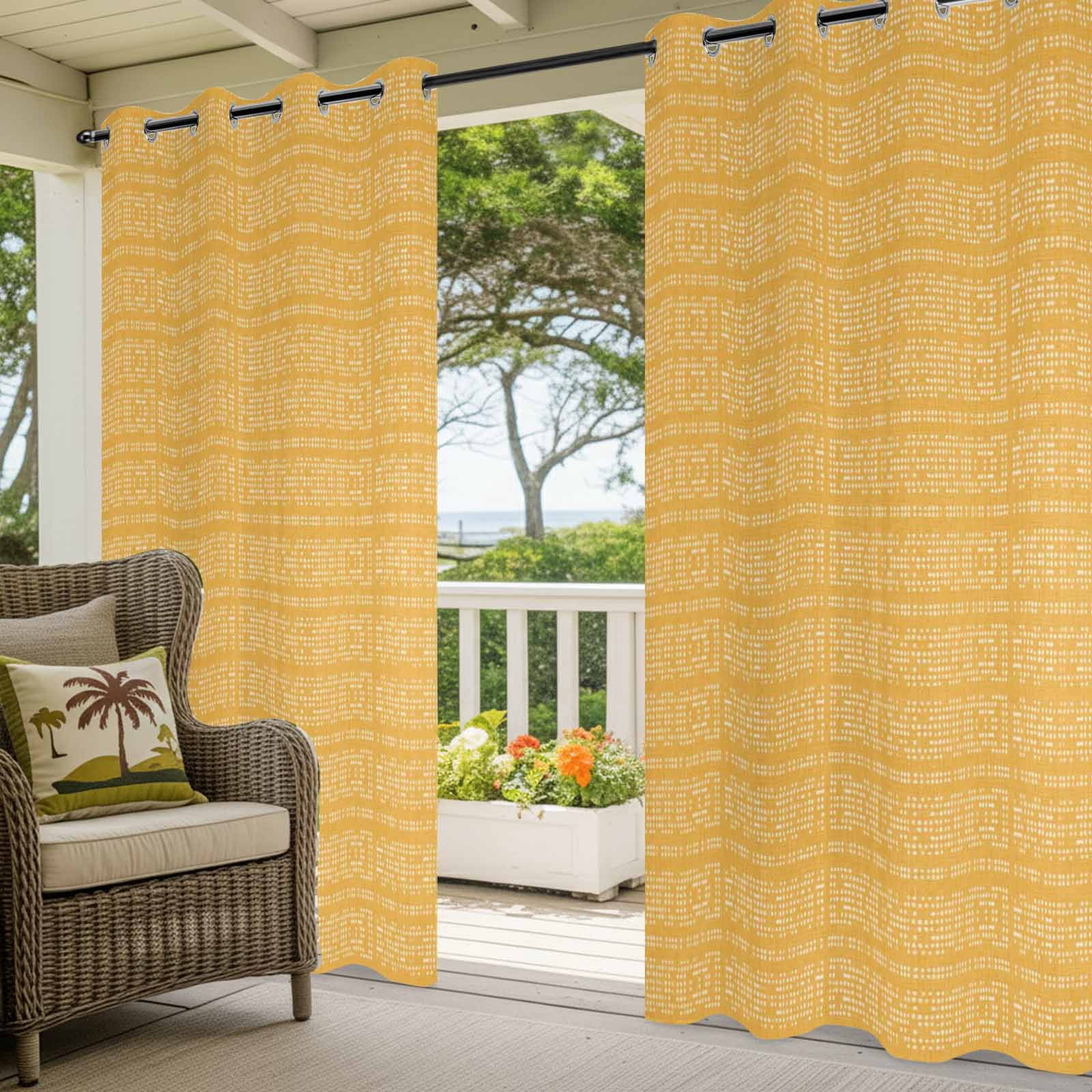 Orange White Pixels Outdoor Curtains for Patio, Modern Contemporary Abstract Boho Sunshade Privacy Drapes Grommet Waterproof Outside Curtains for Porch/Cabana/Balcony 54"x 108", 1 Panel