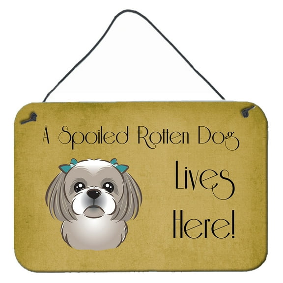 Caroline's Treasures BB1498DS812 Gray Silver Shih Tzu Spoiled Dog Lives Here Wall or Door Hanging Prints , 8x12,
