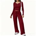 thumbnail image 4 of OIOLOYJM Two Piece Sets for Women Flowy Dressy Lounge Set Fashion Long Sleeve Cropped Tops Wide Leg Drawstring Pants Casual Outfits Spring Summer Vacation Travel Tracksuit Wine L, 4 of 4