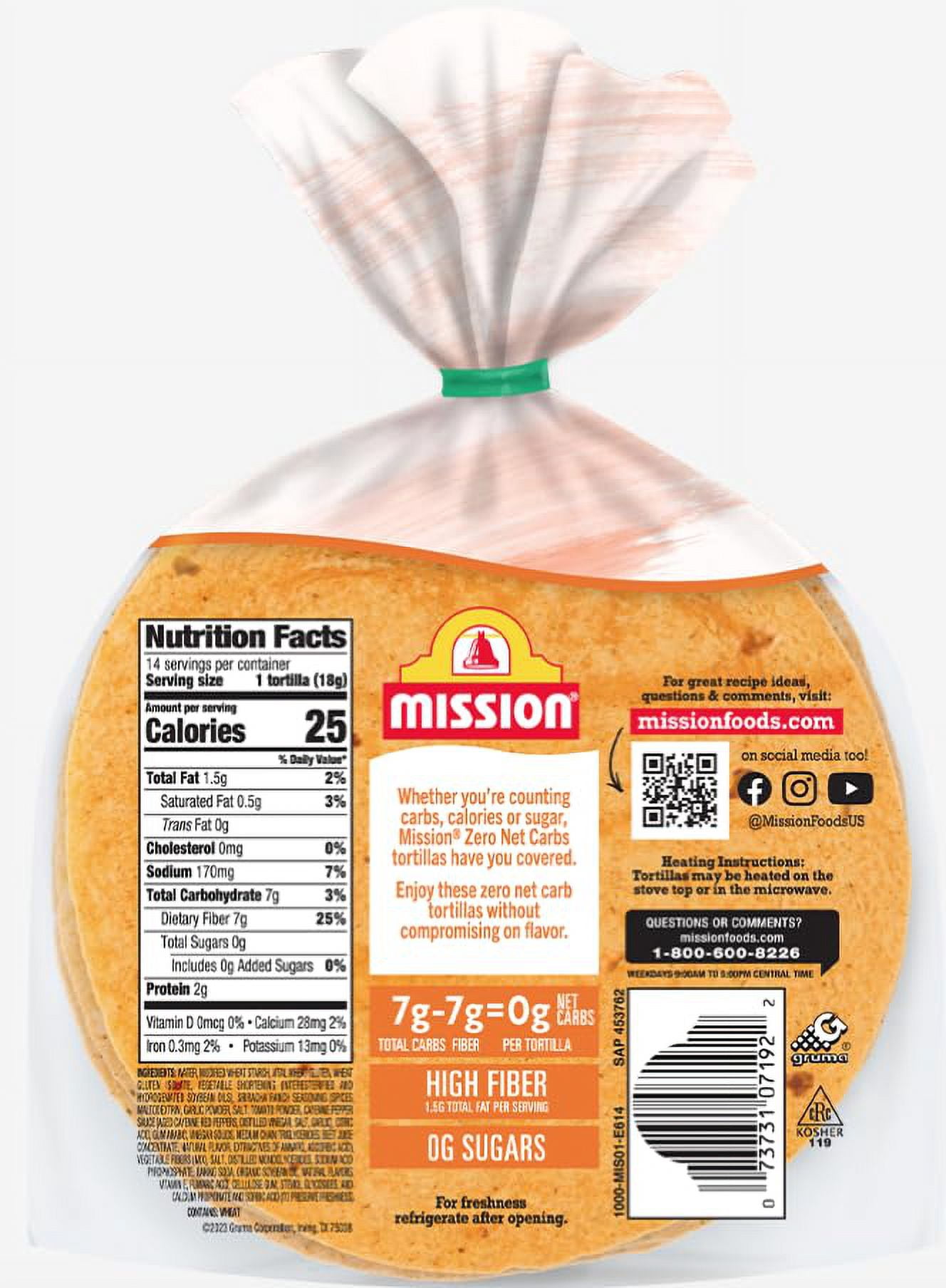 Mission Zero Net Carb Sriracha Ranch Tortillas - 0g Net Carbs - Keto Certified - 4.5"- 14 Count, 8.89 oz. - 4 Pack with ValorServe™ Mini Kitchen Utensil - Keto Friendly Zero Carb Street Taco Tortillas
