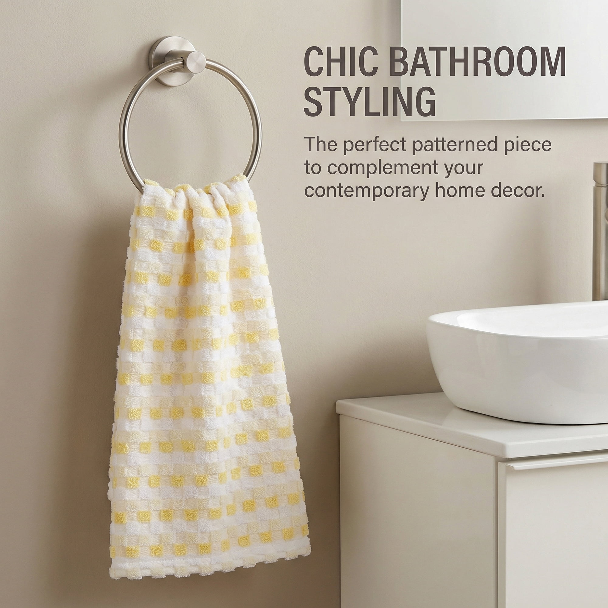 Unique Bargains Checkered Cotton Soft Absorbent Hand Towel Yellow 2pcs 29" x 13"