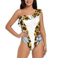 thumbnail image 4 of Daiia Leopard Gnomes Women's One Piece Swimsuits Personalized One Shoulder Swimwear Asymmetric Ruffle Bathing Suits-Medium, 4 of 8