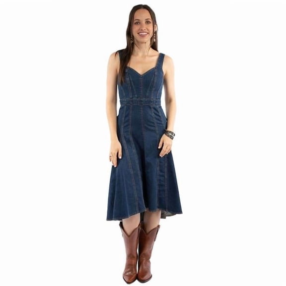 Scully HC979-BLU-XS Womens V-Neck Tank Top Style Cotton Blend Sleeveless Dress, Blue - Extra Small