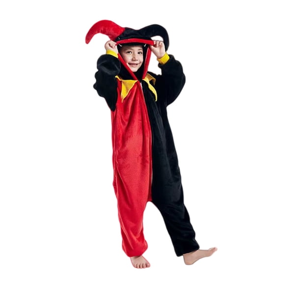 YunPes Unisex Clown Onesies Boys Girls Soft Plush Zipper Hooded Jumpsuit Funny Horns Ears Halloween Holiday Party Wear Fall Winter Warm Loungewear