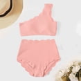 thumbnail image 5 of Two Piece Bikini Set for Women Scalloped Trim One Shoulder High Waisted Bathing Suit Flattering Cut Out Stretchy Swimwear for Pool Party, 5 of 8
