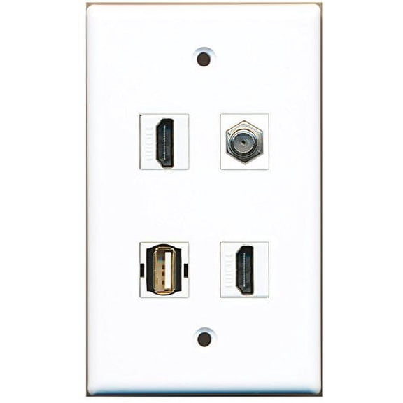 RiteAV - 2 Port HDMI 1 Port Coax Cable TV- F-Type 1 Port USB A-A Wall Plate