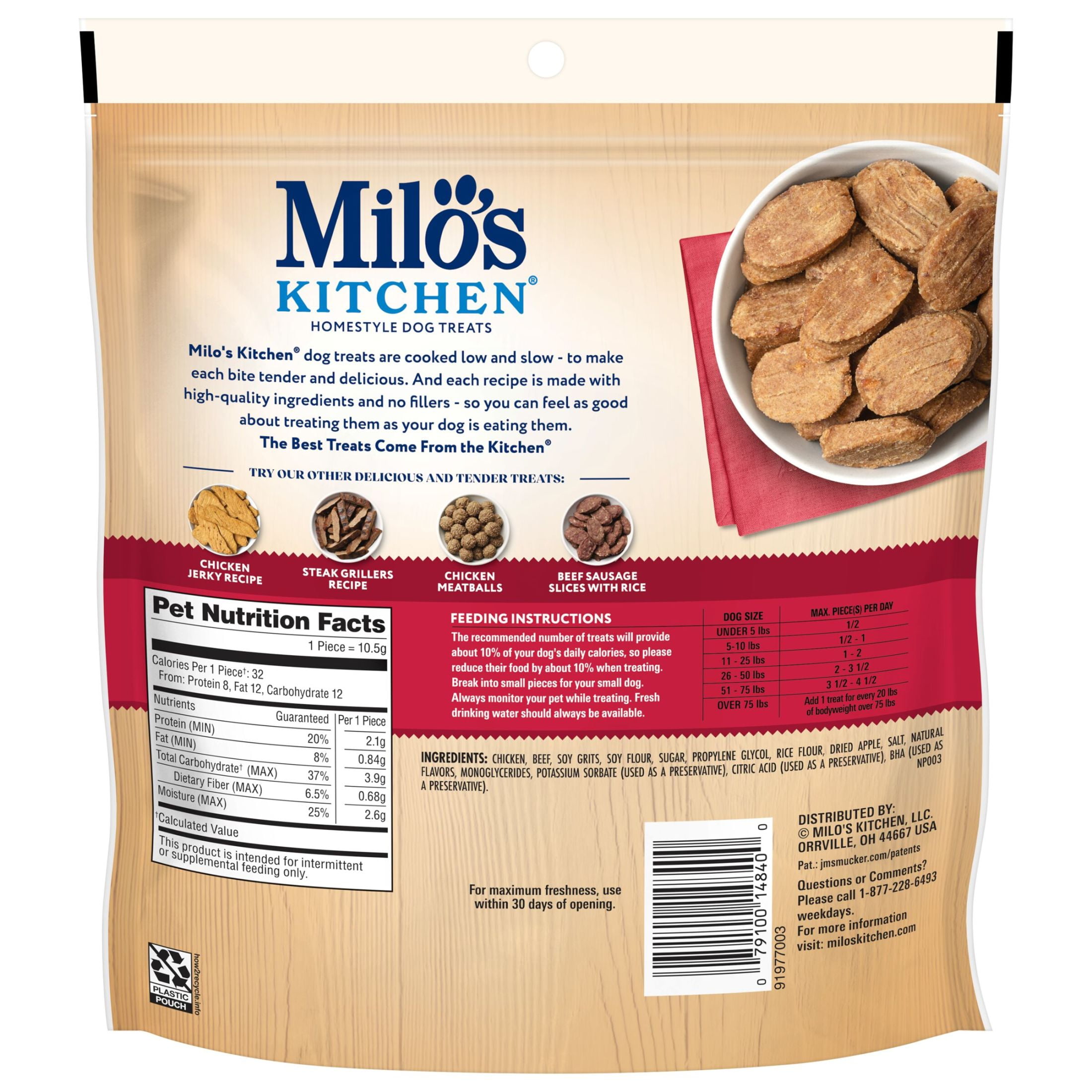 (24 pack) Milo’s Kitchen Chicken & Apple Sausage Slices Dog Treats, 10 oz Bag