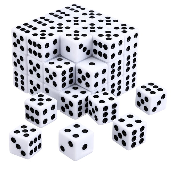 Naler 50 PCS White Dice 6-Sided Dice for Board Games, Classroom, Math Learning, Party Favor and Gifts, 14mm