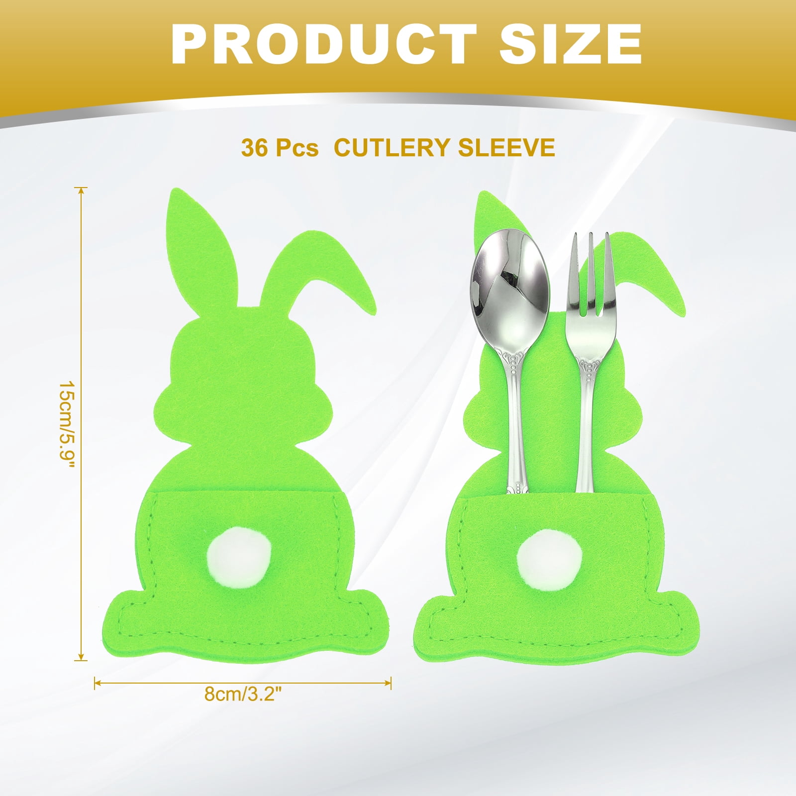 Uxcell 36Pcs Easter Bunny Utensil Cutlery Holder, 5.9x3.2" Felt Easter Cutlery Holders Cutlery Sleeve for Knife Forks Settings Tableware Decoration Wedding Birthday Party, Green