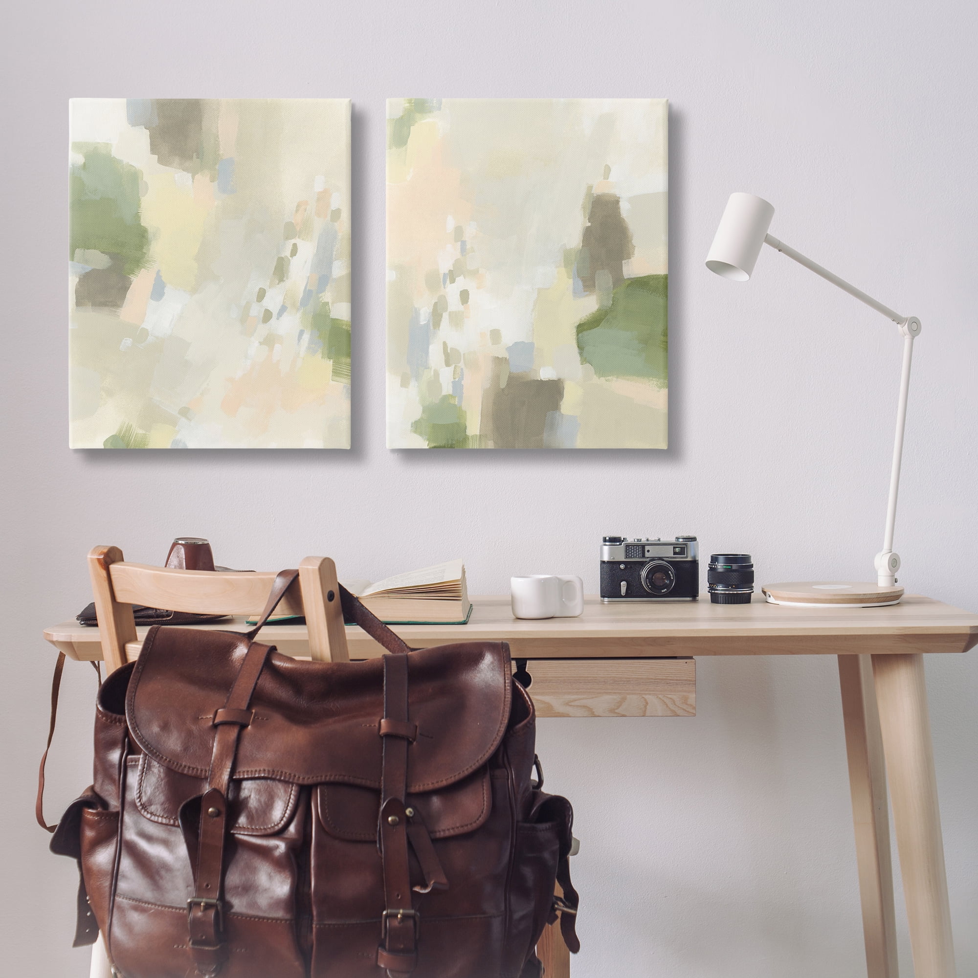 Stupell Industries Beige Abstract with Speckles Abstract Painting Wrapped Canvas Art Print Wall Art, 24 x 30, Set of 2