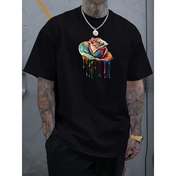 Plus Size Men's Fancy Pattern Print T-Shirt, Casual Fashion Tee, Street Style Short Sleeve Crew Neck Shirt