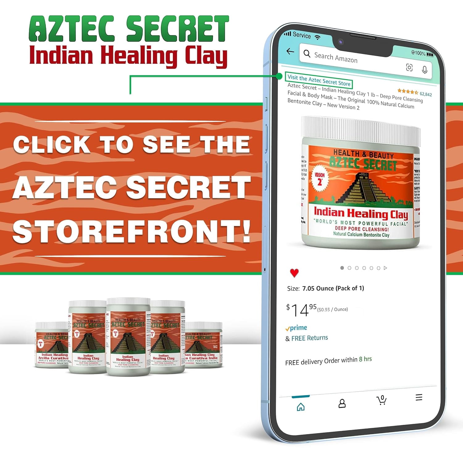 Aztec Clay Premium Mask Set by Etana Beauty  All-In-One Kit Includes 1lb Aztec Secret Indian Healing Clay, 16oz Bragg's Apple Cider Vinegar, Natural Bamboo Bowl, Stir, Scoop, Brush & Tote