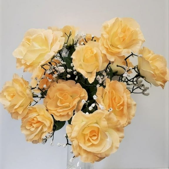 14 Peach Open Roses Artificial Flowers