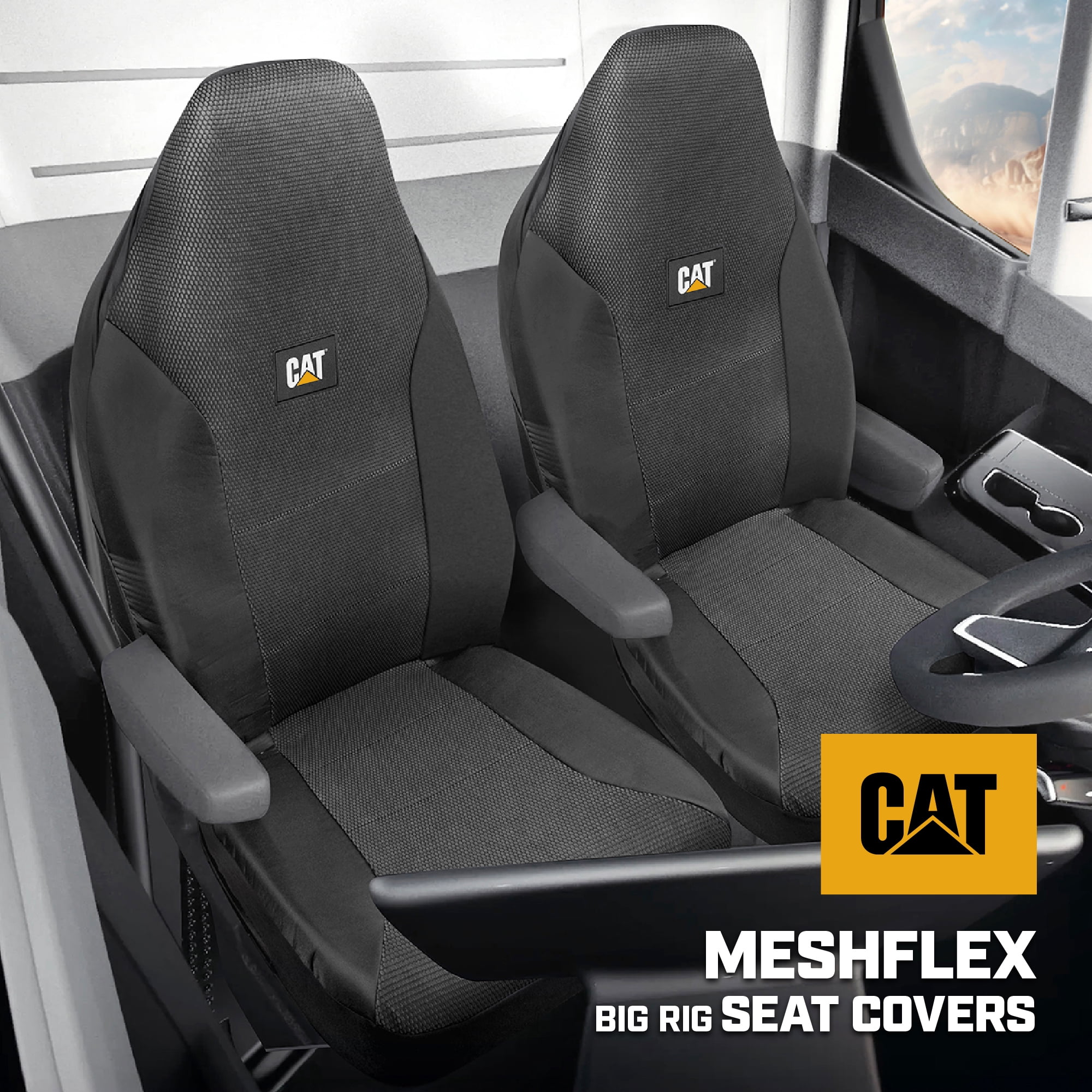 CAT™ Semi Truck Seat Covers – Heavy Duty Interior Accessories for Big Rigs, 18 Wheelers, & Semis – Breathable Mesh Universal Fit Truck Accessories for Semi Trucks – Best Accessories for Long Haul Tru