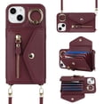 thumbnail image 3 of for iPhone 14 Case Wallet with Strap for Women - Crossbody Lanyard,Zipper Pocket,Credit Card Holder,Ring Stand - RFID Blocking Phone Wallet Case for iPhone 14(6.1 inch,Wine Red), 3 of 18