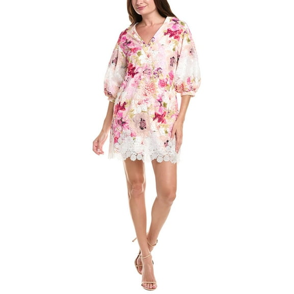 Badgley Mischka womens  Eyelet Lace Mini Dress, 10, Pink