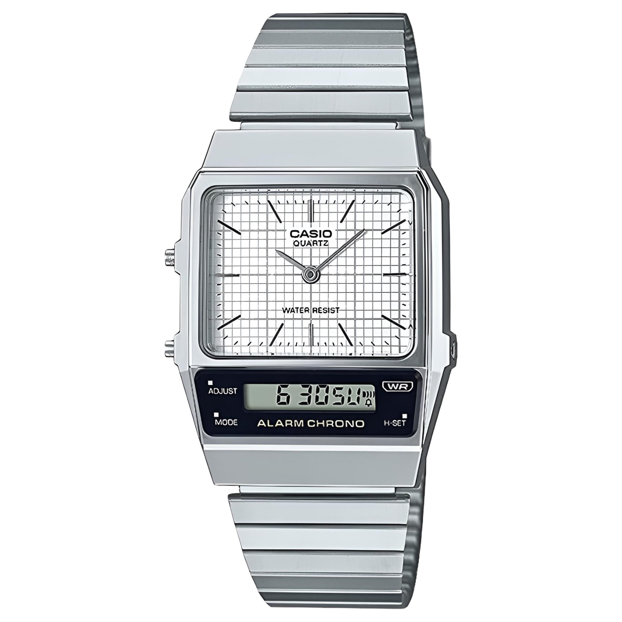 Casio AQ800E-7A Men's Vintage Stainless Steel Band Analog Digital Alarm Chronograph Watch