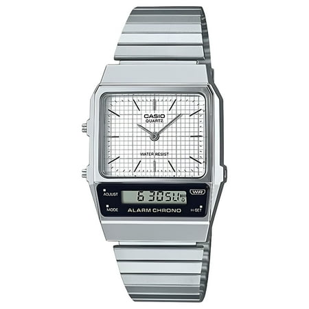Casio AQ800E-7A Men's Vintage Stainless Steel Band Analog Digital Alarm Chronograph Watch