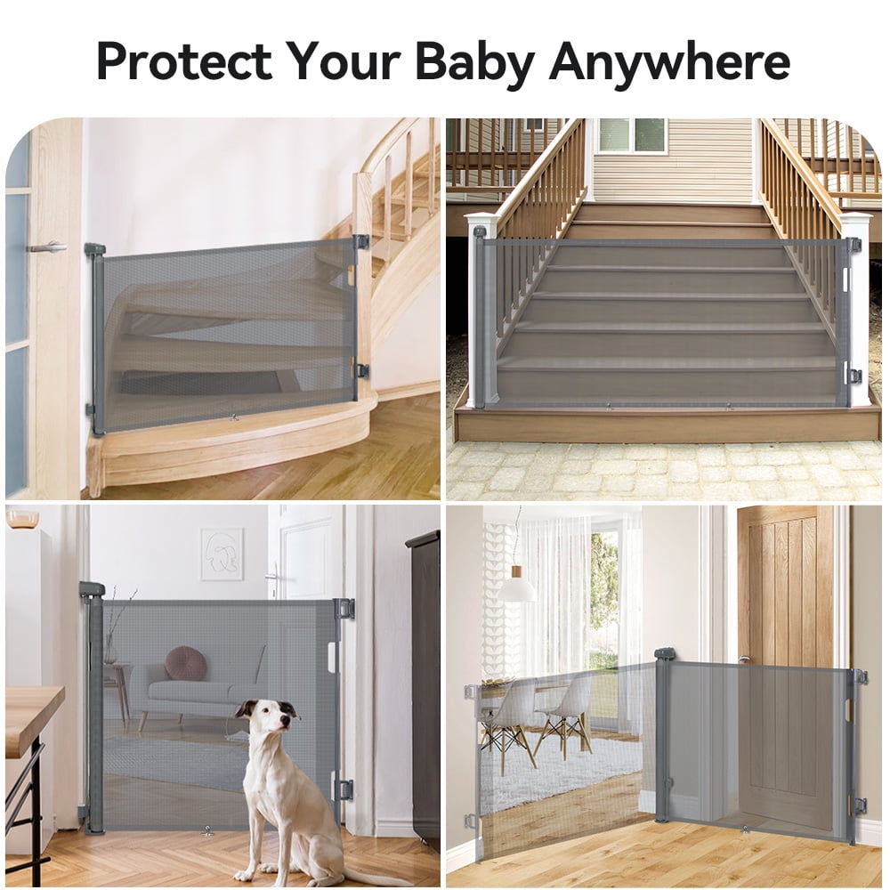 Retractable Mesh Baby Gate, Safety Gates for Stairs Doorway, 33''Tall Extends to 55''Wide, Gray