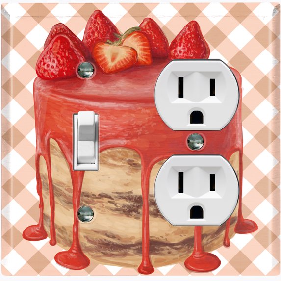 Metal Light Switch Wall Plate Outlet Cover (Layered Chocolate Strawberry Custard Cake - Single Toggle Single Duplex)