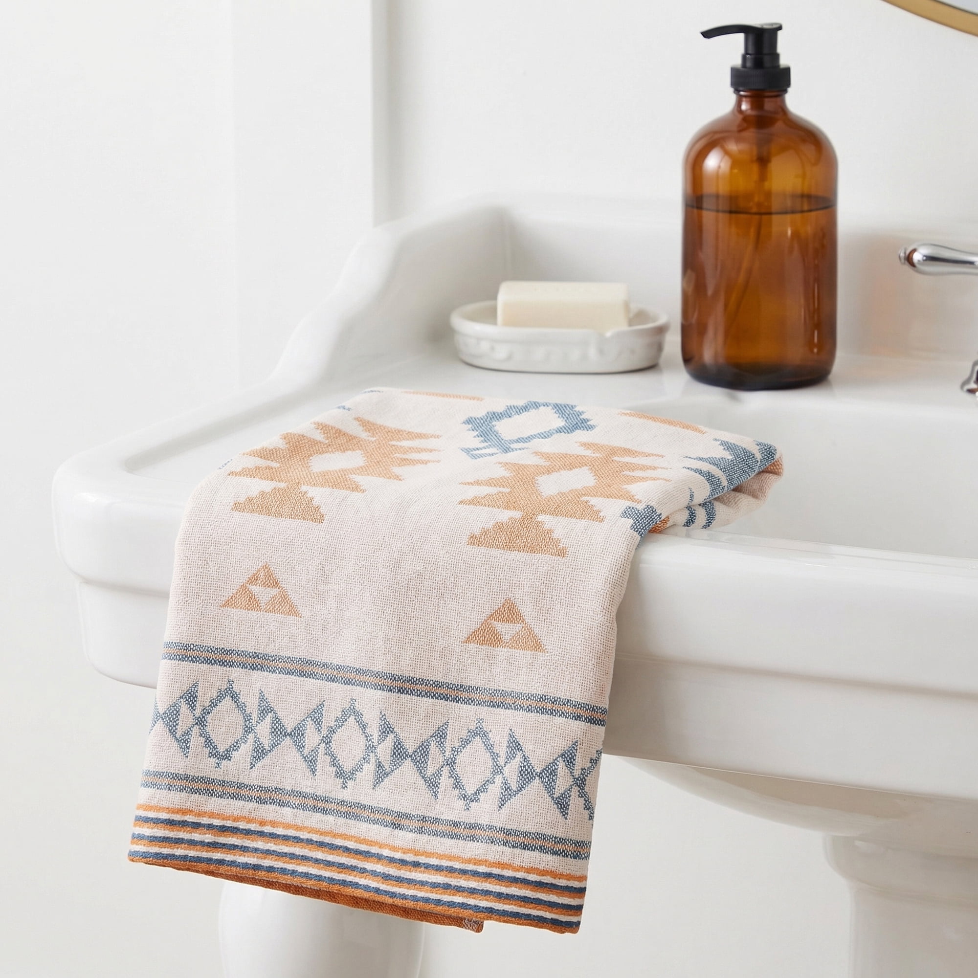 Unique Bargains Boho Cotton Cute Pattern Soft Absorbent Towel Blue 1pc