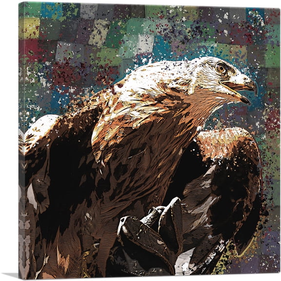 ARTCANVAS Golden Eagle of Albania Blue Green Canvas Art Print - Size: 26" x 26" (1.50" Deep)
